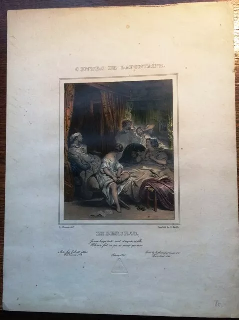 DEVERIA, A.  "LE BERCEAU" LITHOGRAPHIE - Contes de Lafontaine, February 1830