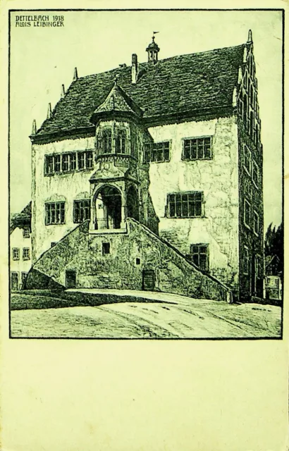 Deutschland Bayern 1919 Post WWI 10pf Auf Dettelbach Rathaus Ppc Von Lohr