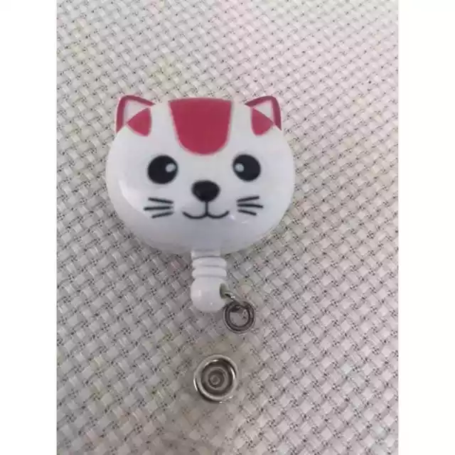 Medical Deluxe Retracteze ID Tag Clip Holder with Pink White KITTY CAT Deluxe 3D