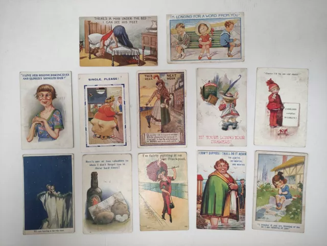 Job Lot Rare Antique Comical Humour Postcards 1910s 1920s 12 Card Collection