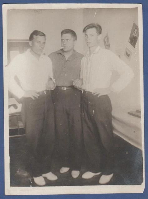 Handsome young guys smoke cigarettes Soviet Vintage Photo USSR