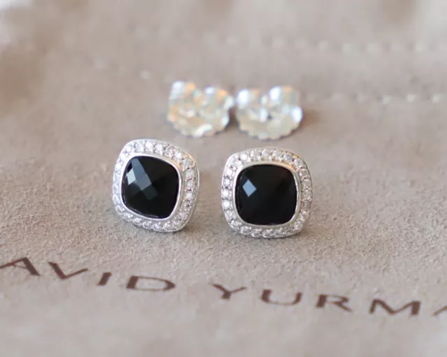 David Yurman Sterling Silver 7mm Albion Stud Earrings Black Onyx & Diamonds 925 3