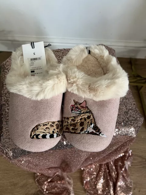 JOULES Ladies Slippers Slippet Luxe UK S 3-4 Pink Cat Fur Lined FREEPOST OO24