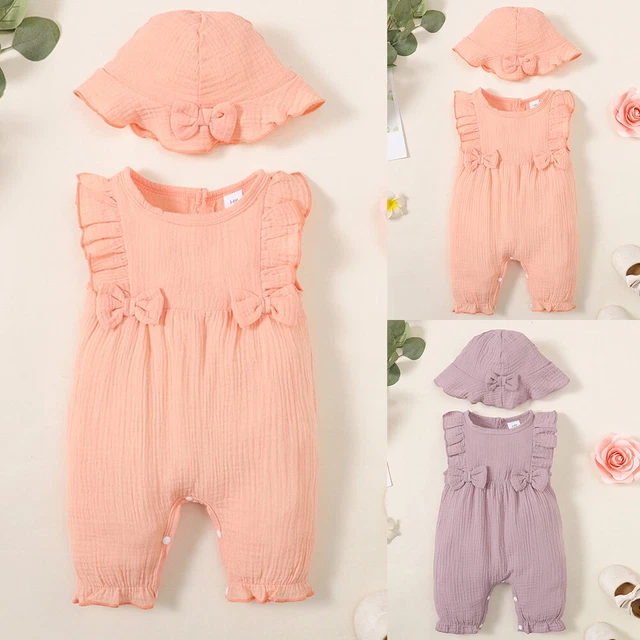 Baby Girls Ruffle Sleeveless Romper Jumpsuit Hats Set Toddler Infant Outfits AU