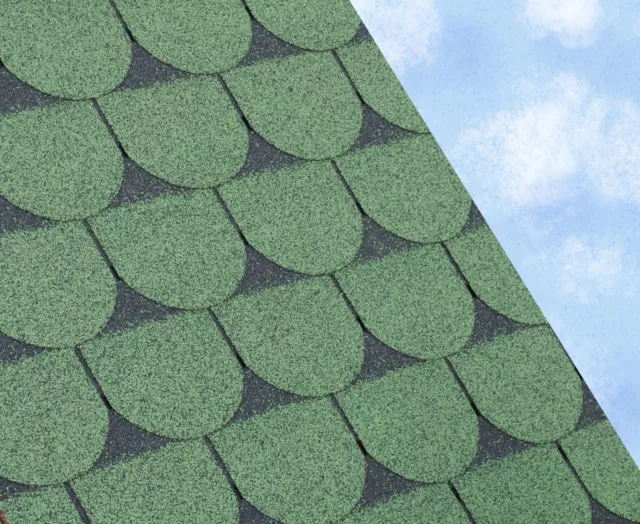 SCALLOPED Felt Roofing Shingles | Shed Roof Shingles | GREEN FIVE TAB 2.4M2/PACK