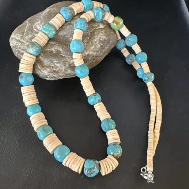 Blue Nugget Turquoise Santo Domingo Sterling Silver Necklace 28” 15292