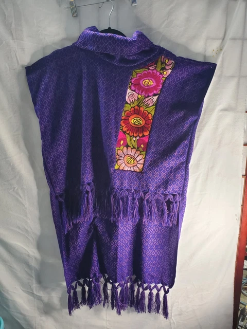 Warm purple winter poncho women colorful flower pattern embroidery soft woolen 