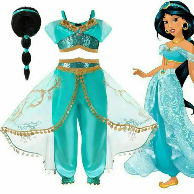 Kids Girls Aladdin Costume Jasmine Princess Fancy Dress Up Party Cosplay Outfits