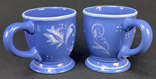 Kimberly Hodges Blue Floral Mug Coffee Cup Hallmark Hand Painted Set of 2 3