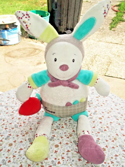 🦁 Doudou Peluche Sauthon Lapin Tinoo Carotte Gris Creme Vert 45Cm Etat Neuf