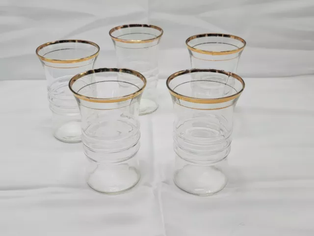 MCM Classic Anchor Hocking Gold Trim Cocktails Juice Water Glasses Modern