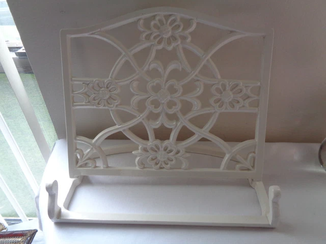 Coated Cast Iron French White Cookbook Or Book Stand Holder 11 X 9.75 X 6.5"