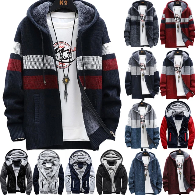 Men Thick Warm Fleece Lined Hooded Hoodie Winter Zip Up Coat Jacket Sweatshirt❥