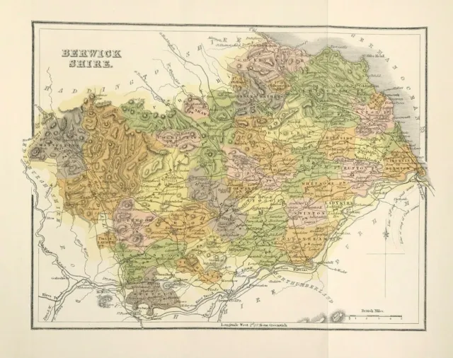 1865 Berwick Shire Karte von W H Lizars original gravierte Farbe