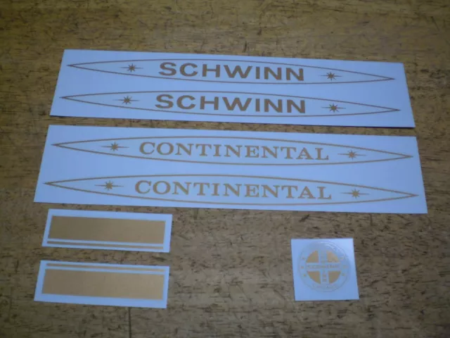 Schwinn 1980 - 1982 Continental Lightweight Roadbike Bicycle Frame Decal Set