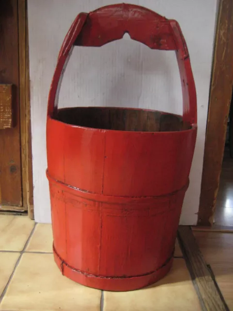 Antique Wooden Chinese Water/Rice Bucket--Good Condition!