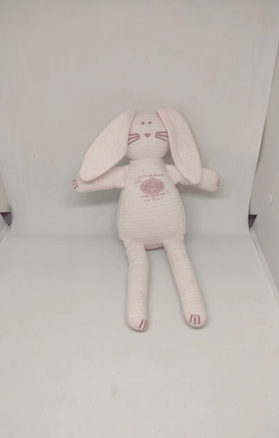 Doudou Peluche Lapin Rose Blanc Rayé Milleraies PETIT BATEAU 25 cm