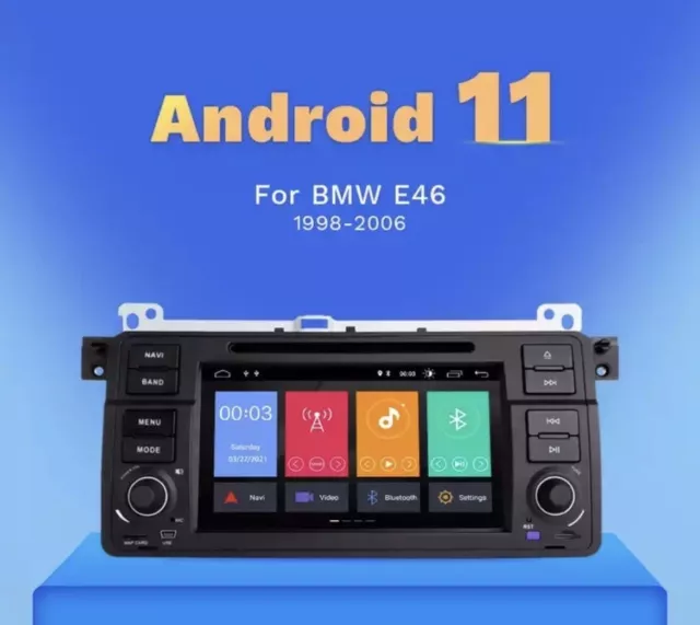 Autoradio Android 11/CARPLAY/GPS BT DVD USB BMW SERIE 3 E46 +câble  6mètre+CAMERA