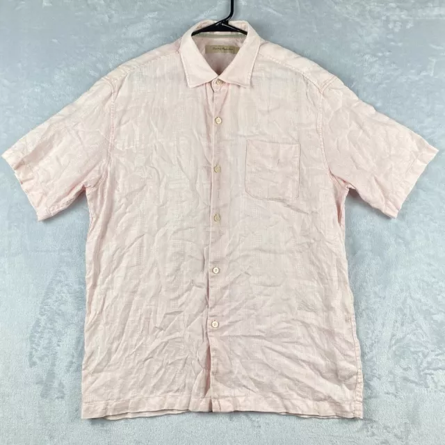 Tommy Bahama Shirt Mens Large Pink 100% Linen Pastel Short Sleeve Button Down