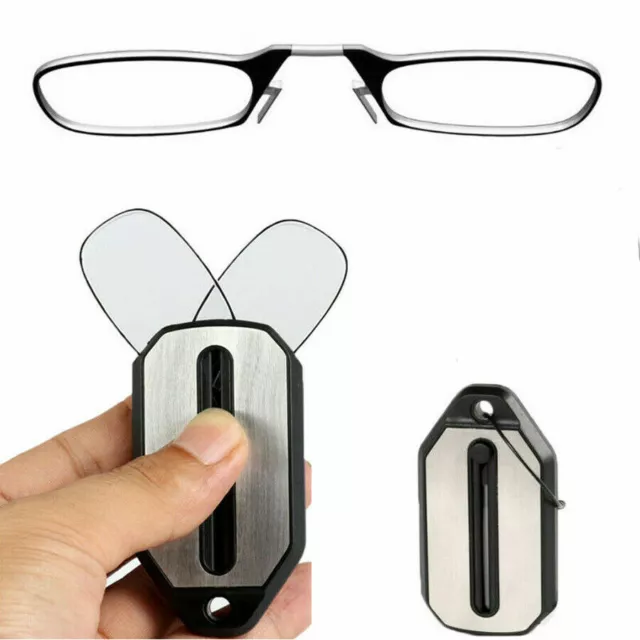 Mini Nose Clip On Portable Reading Glasses Rimless Key Chain Wallet Magnifying