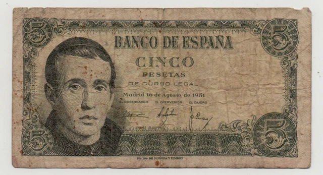 Spain 5 Pesetas 1951 Pick 140 Look Scans