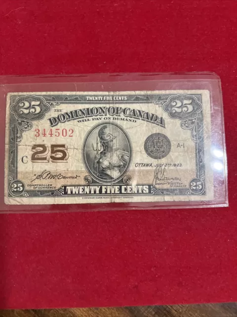 1923 The Dominion Of Canada Twenty Five Cents Fractional Currency