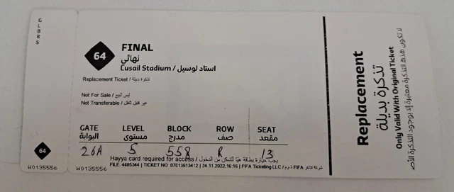 SAMMLER USED VIP Ticket #34 IR Iran USA FIFA World Cup 2022 Qatar EUR 49,99 - DE