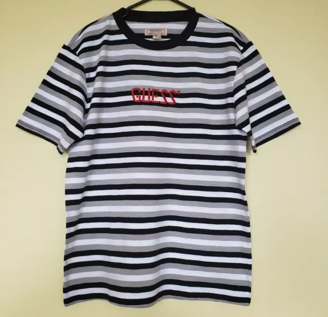 GUESS ORIGINALS EMBROIDERED Stripe Tee T-SHIRT MENS BLACK/WHITE/GREY ...