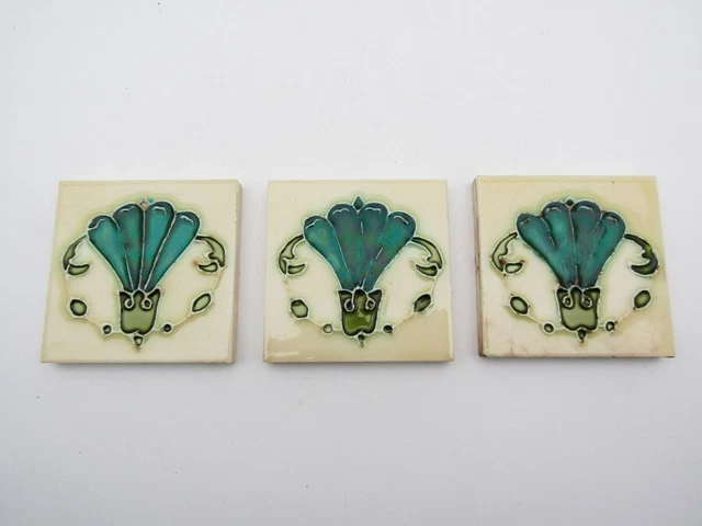 LOT 3 x ANTIQUE ART NOUVEAU TILE by Minton Hollins England Vintage Majolica #3