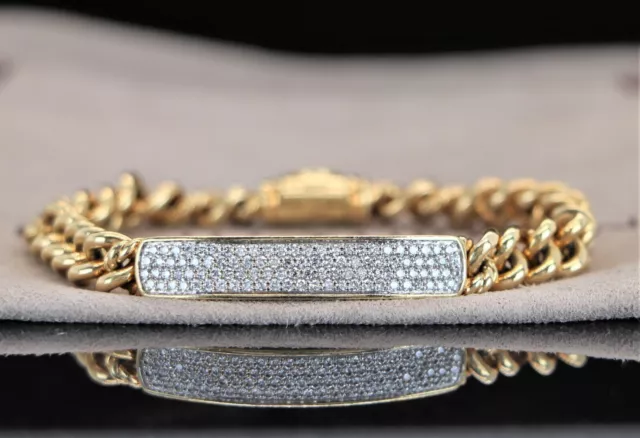 $9,200 David Yurman 18K Solid Yellow Gold Petite Pave Diamond ID Chain Bracelet