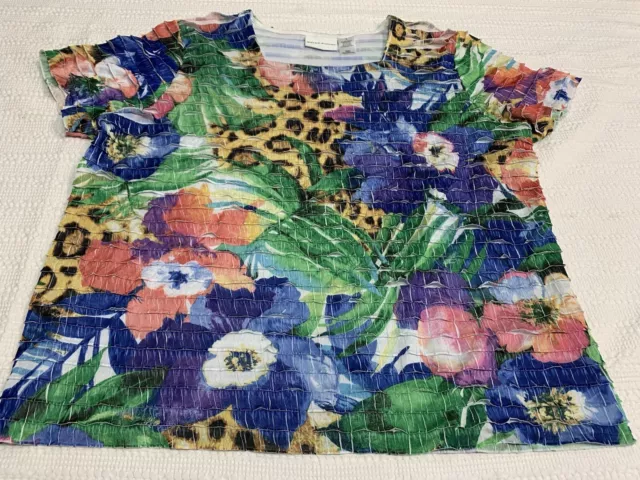 Alfred Dunner Floral Cheetah Print Jungle Ruffled Top Blouse Woman’s Large New