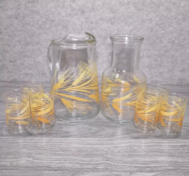 Vintage Libbey Golden Wheat Juice Glasses (6), Pitcher 64 oz and Carafe Set of 8