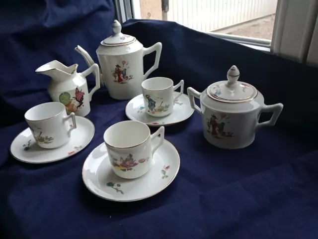 Ancien Service A Café Dînette De Poupée 1930 En Porcelaine Peinte