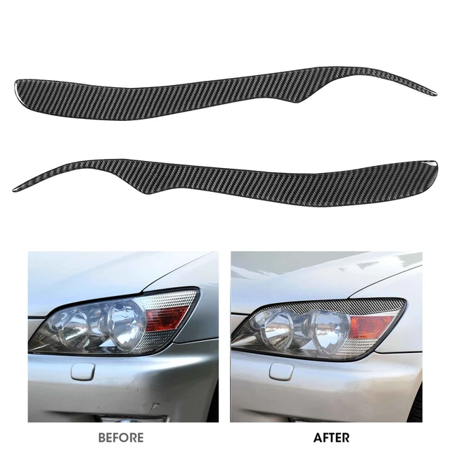 Xotic Tech Carbon Fiber ABS Headlight Eyelid Overlay Trim For 2014-2016 Jeep Grand Cherokee – 2pc Set, Glossy Black