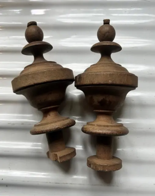 Vintage Turned Wood Finial - pair - for vienna wall clock  - Clockmakers spare