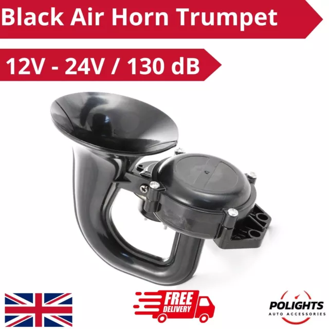 1 x 12-24V Truck Car Black Air Horn 130dB Trumpet Bus Van SUV Lorry Scania MAN