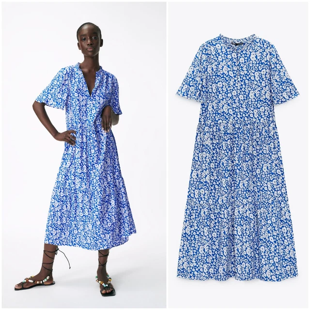 Zara blue floral maxi dress hotsell