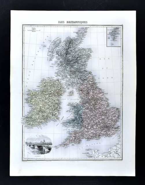 1880 Migeon Map - British Isles - England Wales Scotland London Great Britain UK