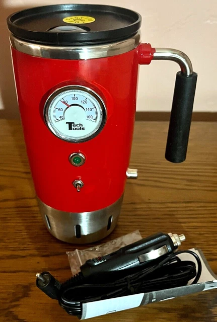 New Tech Tools Red Retro Heated Smart Travel Mug Stainless Steel 12V