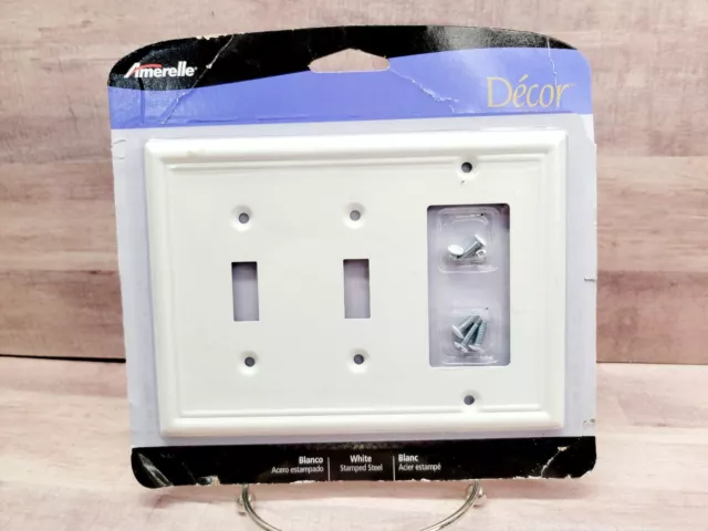 New Amerelle Chelsea White Stamped Steel Wallplate Cover 3 Toggle/Rocker Outlet