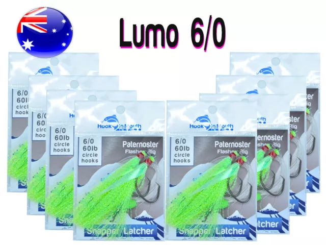 8 Lumo Snapper Rigs Flasher Fishing Rig - Paternoster 60lb 6/0 Hooks Mulloway
