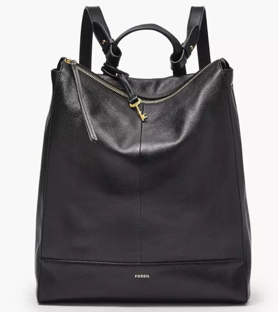 Fossil Elina Large Convertible Backpack Black Leather SHB2976001 NWT $330 FS