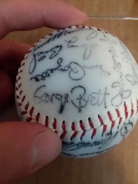 1977 Kansas City Royals Team Autographed Baseball- George Brett, Herzog, White