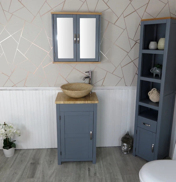 CLOAKROOM BATHROOM VANITY Grey Unit Travertine Stone Wash stand and
