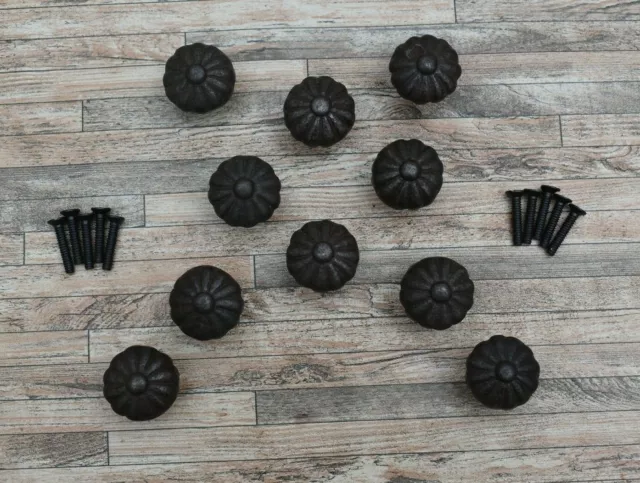 10Pc Vtg Cast Iron melon Shape Drawer Cabinet Door Pulls Knobs Handle Farm Decor
