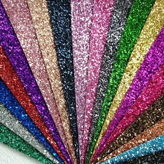 Ultra Chunky Plain Glitter Fabric A4 Sheets Faux Leather For Bows & Crafts