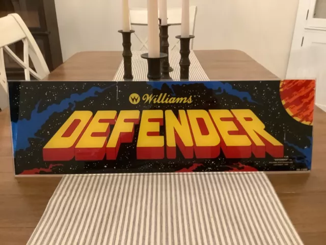 Original Vintage DEFENDER ARCADE MACHINE MARQUEE SIGN -Williams 1980