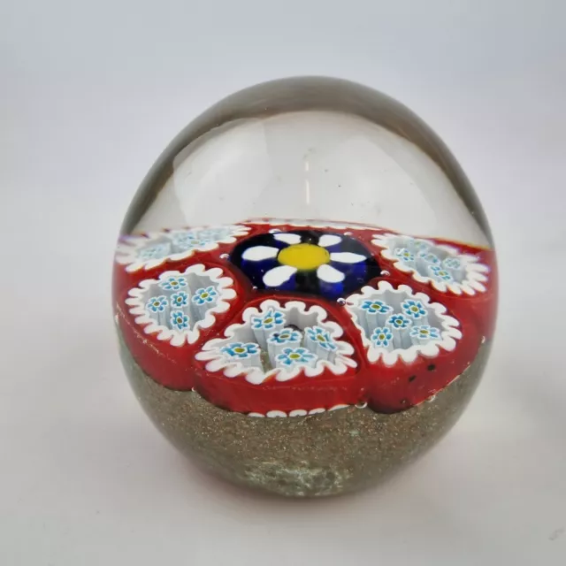 Vintage Murano Art Glass Millefiori Flower Glass Paperweight With Label