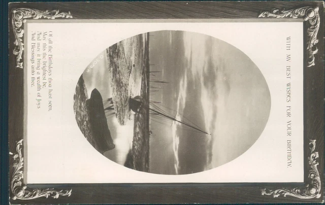 Real photo birthday message view of beached boat rotary