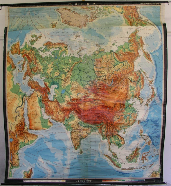 SCHULWANDKARTE MAP ASIAN Asia Russia Indonesia Wall Map 1963 197x218cm ...